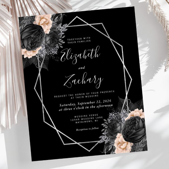 Budget Silver Frame Peach Black Floral Wedding (Creator Uploaded)