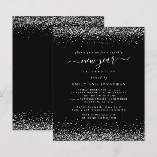 Budget Silver Gilitter Black New years Party Invit