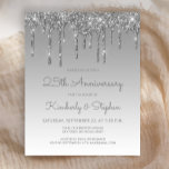 Budget Silver Glitter 25th Anniversary Invitation<br><div class="desc">This trendy 25th wedding anniversary party invitation features a sparkly silver faux glitter drip border and silver ombre background. The words "25th Anniversary" and the first names of the couple appear in casual silver grey handwriting script, with the rest of the customisable text in sans serif font. The same silver...</div>