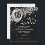 Budget Silver Glitter Balloon Black 18th Birthday<br><div class="desc">Modern Elegant Glam Black Silver Grey Glitter Sparkle Balloon Any Age Adult Birthday Invitation</div>