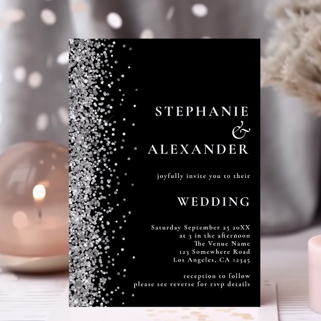 Budget Silver Glitter Black QR Code Wedding Invite (Creator Uploaded)