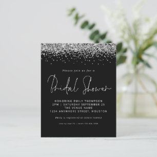 Budget Silver Glitter Bridal Shower Black Invite