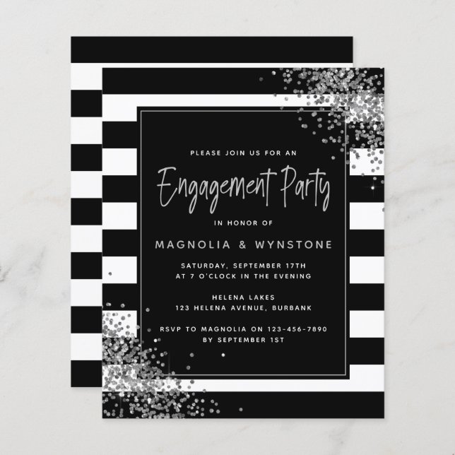 BUDGET Silver Glitter Engagement Party Invitation (Front/Back)