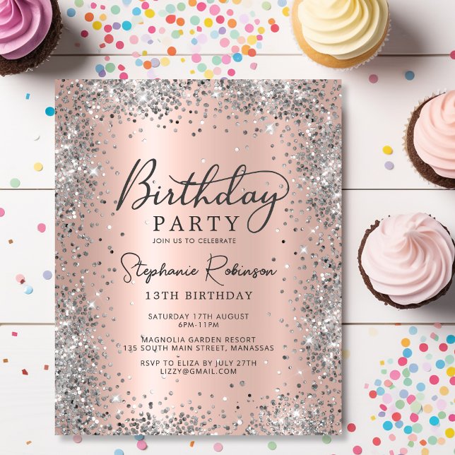 Budget Silver Glitter Foil 13th Birthday Invite (Creator Uploaded)