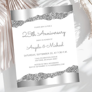 Budget Silver Glitter Foil 25th Anniversary Invite