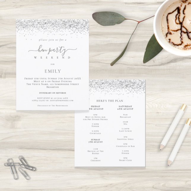 Budget Silver Glitter Hen Weekend Itinerary Invite (Creator Uploaded)