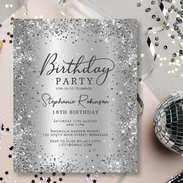 Budget Silver Glitter Metal 18th Birthday Invite (Creator Uploaded)
