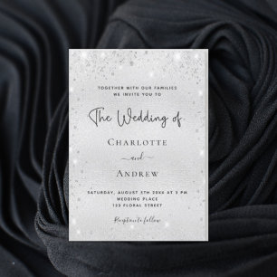 Budget silver glitter modern elegant wedding invit invitation
