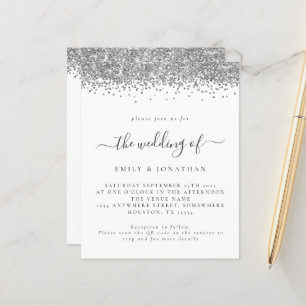 Budget Silver Glitter QR code Wedding Invitation