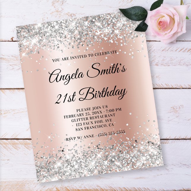Budget Silver Glitter Rose Gold Ombre Invitation (Creator Uploaded)