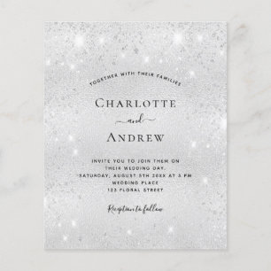 Budget silver glitter wedding invitation RSVP