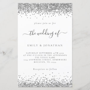 Budget Silver Glitter Wedding White Invitation