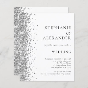 Budget Silver Glitter White Wedding Invitation