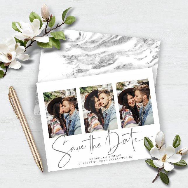 BUDGET Silver Marble Save the Date Announcement (BUDGET Silver Marble Save the Date Announcement)
