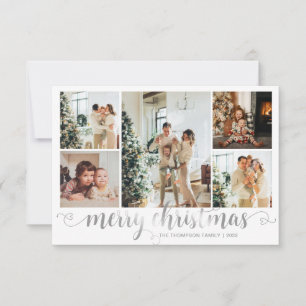 BUDGET Silver Merry Christmas Heart Script 5 Photo Card
