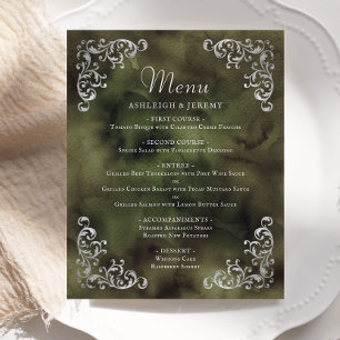 Budget Silver Olive Green Vintage Wedding Menu