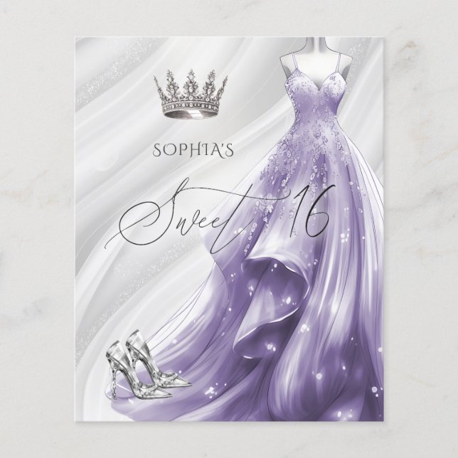 Budget Silver Purple Dress Sweet 16 Invitation (Front)