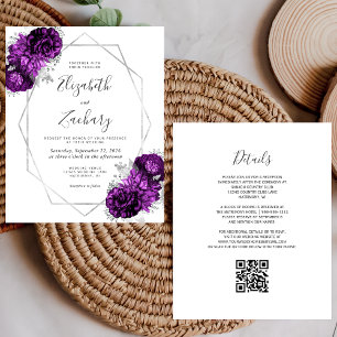 Budget Silver Purple Floral White QR Code Wedding