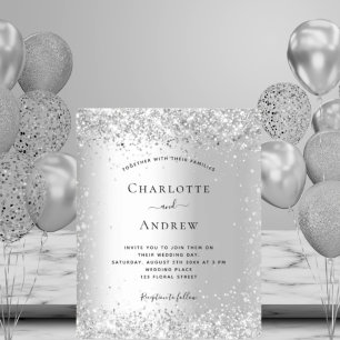 Budget Silver QR code RSVP wedding invitation