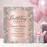 Budget Silver Rose Gold 16th Birthday Invitation<br><div class="desc">Host your special day in style with this Modern Rose Gold and Silver Glitter Sweet Sixteen 16th Birthday Invitation. The design includes a sparkling silver glitter frame and a stunning faux blush rose gold metallic foil background, accented with elegant calligraphy for a sophisticated look. Whether celebrating a sweet sixteen, (16th),...</div>