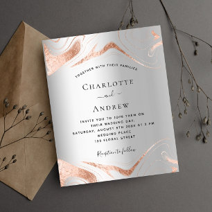 Budget silver rose gold marble wedding invitation flyer