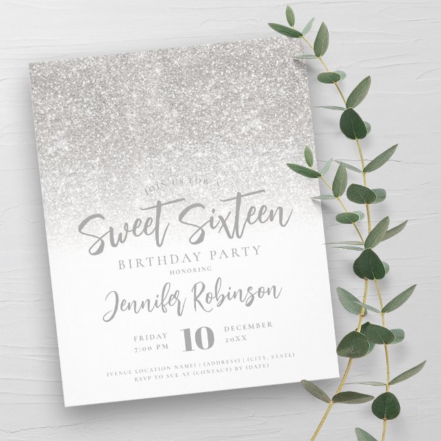 Budget Silver White Glitter Sweet 16 Invite Flyer (Budget Silver White Glitter Sweet 16 Invite Flyer)
