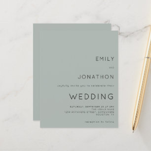 Budget Silvery Sage Green Wedding Invitation