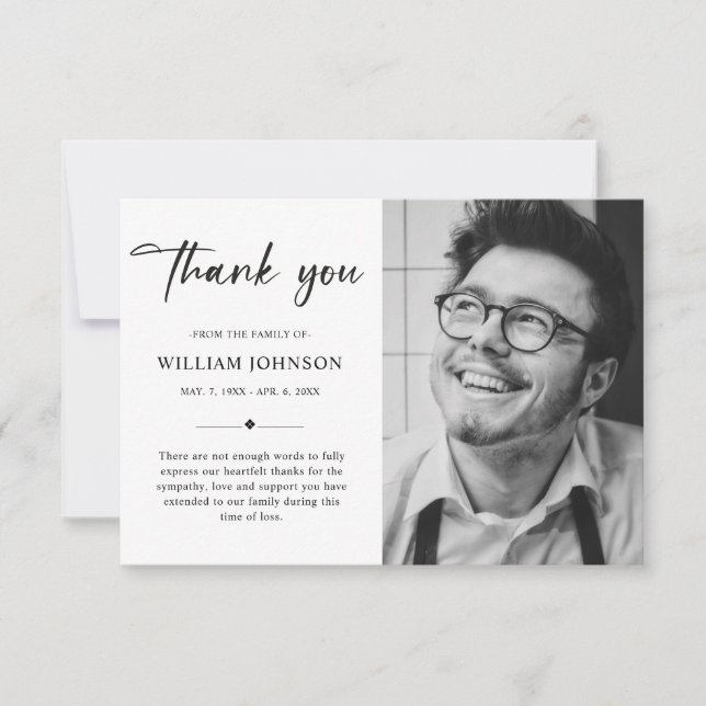  Budget Simple Bereavement Sympathy Funeral Photo Thank You Card (Front)