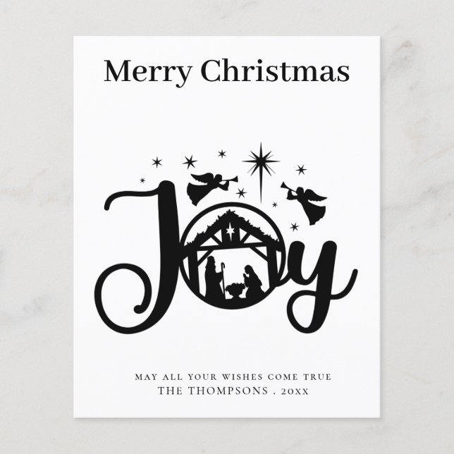 Budget Simple Black and White Christmas Card (Front)