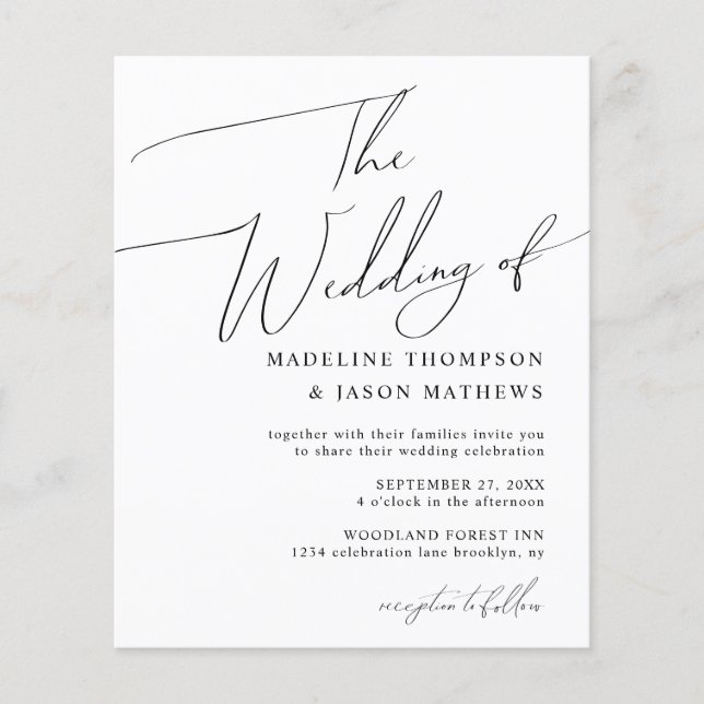 BUDGET Simple Black and White Script The Wedding (Front)