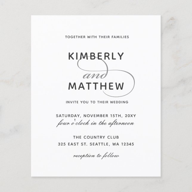 Budget Simple Black and White Wedding Invitation (Front)