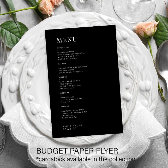 Budget simple black and white wedding menu (Creator Uploaded)