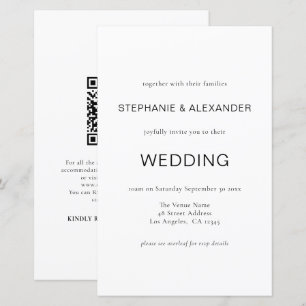 Budget Simple Black White QR Code Wedding Invite
