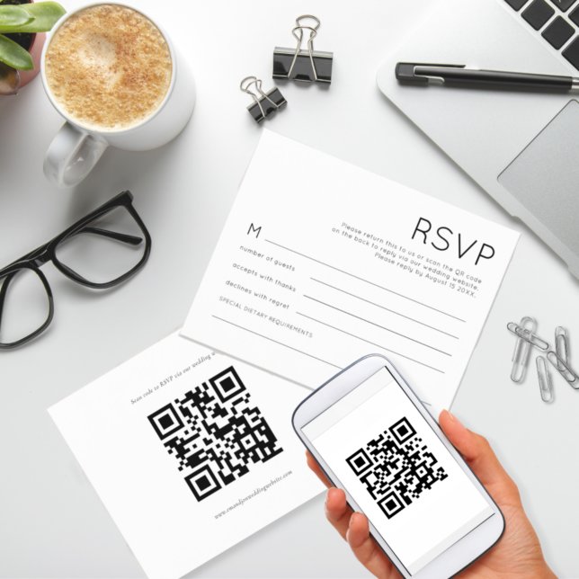 Budget Simple Black White QR Code Wedding RSVP (Creator Uploaded)