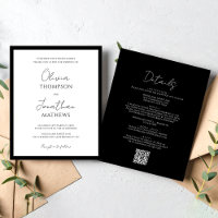 BUDGET Simple Black White Script QR Code Wedding