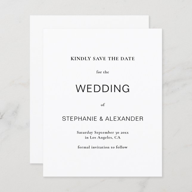 Budget Simple  Black & White Wedding Save The Date (Front/Back)