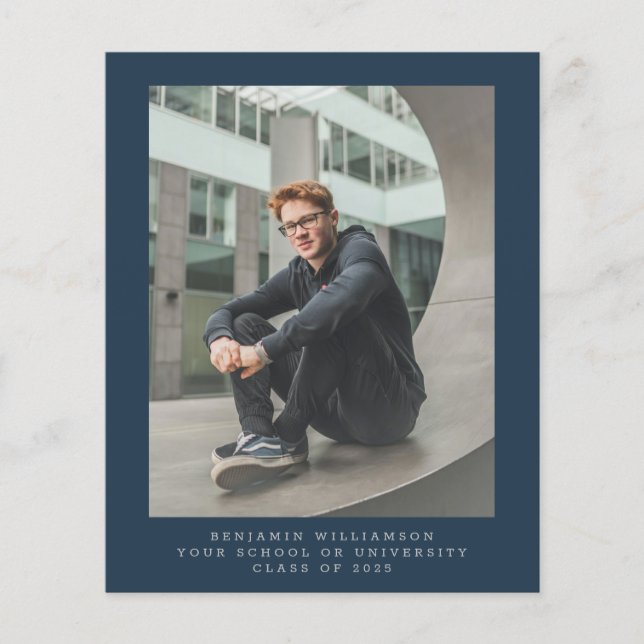 Budget Simple Blue Photo Graduation Announcement (Front)