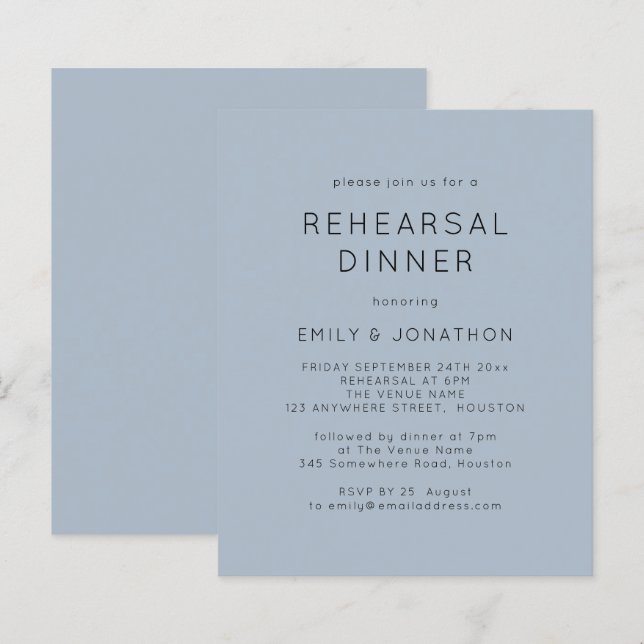 Budget Simple Blue Rehearsal Dinner Wedding Invite (Front/Back)