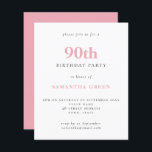 Budget Simple Blush Pink 90th Birthday Invitation<br><div class="desc">Budget Simple Text Blush Pink 90th Birthday Invitation. A value for money smaller 4.5 x 5.6 inch alternative defaulted to the semi gloss option which is recommended for invitations and is a similar thickness to a postcard. The satin option is much thinner paper. The font colour and type can be...</div>