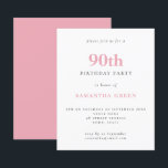Budget Simple Blush Pink 90th Birthday Invitation<br><div class="desc">Budget Simple Text Blush Pink 90th Birthday Invitation. A value for money smaller 4.5 x 5.6 inch alternative defaulted to the semi gloss option which is recommended for invitations and is a similar thickness to a postcard. The satin option is much thinner paper. The font colour and type can be...</div>