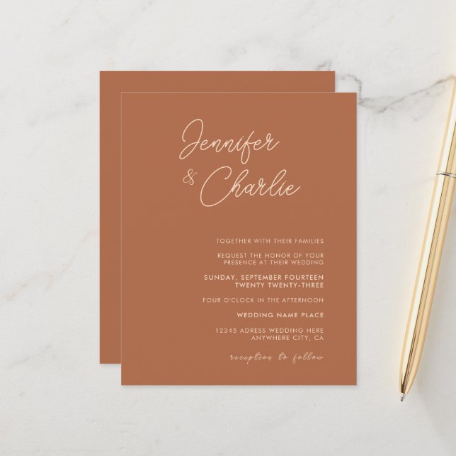 Budget Simple Bohemian Wedding Wedding Invitation (Front/Back In Situ)