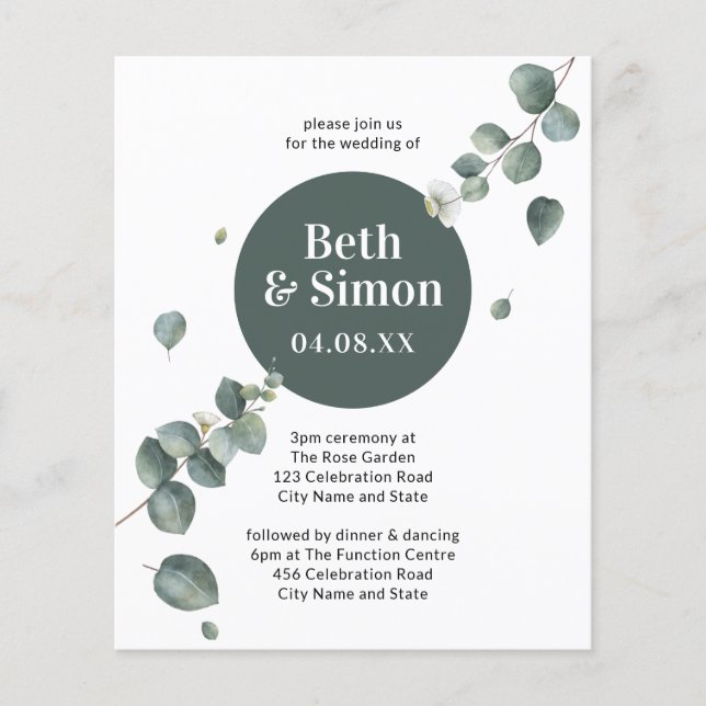 Budget Simple Botanic Falling Leaves Green Wedding (Front)