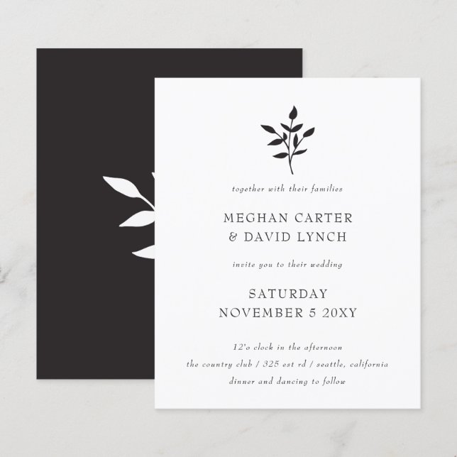 Budget Simple Botanical Wedding Invitation (Front/Back)