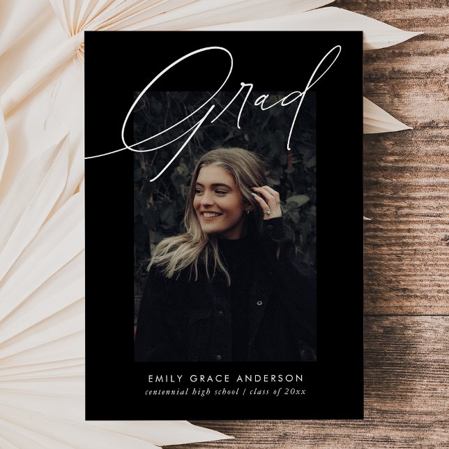 Budget Simple Calligraphy Three Photo Graduation Announcement (Creator Uploaded)