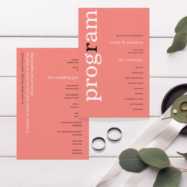 BUDGET Simple Coral Rose Pink Text Wedding Program (Creator Uploaded)