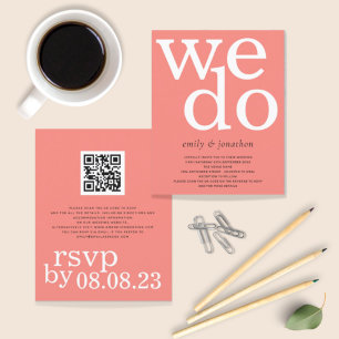 BUDGET Simple Coral Rose Text Wedding Invite