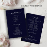 Budget simple dark navy white wedding program flyer<br><div class="desc">Modern simple minimalist script trendy ceremony and party BUDGET affordable dark midnight navy blue and white wedding program PAPER FLYER template featuring chic trendy calligraphy. Easy to personalise with your custom text on both sides! PLEASE READ THIS BEFORE PURCHASING! This is a low budget affordable program printed on a FLYER...</div>