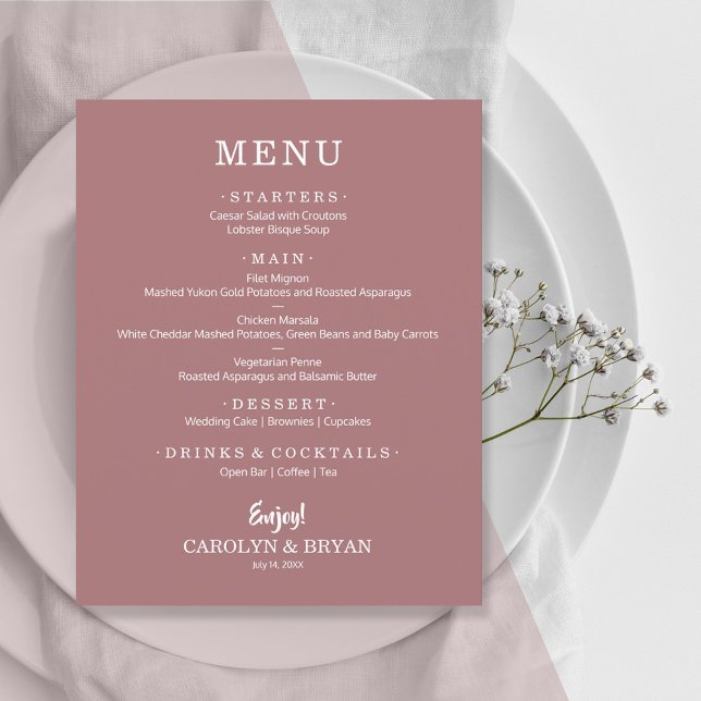 Budget Simple Desert Rose Pink Wedding Menu Flyer (Creator Uploaded)