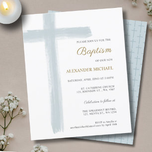 Budget Simple Dusty Blue Cross Boy Baptism