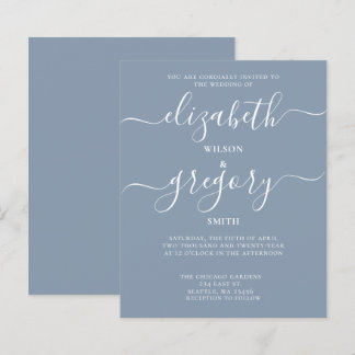 Budget Simple Dusty Blue Modern Wedding Invitation